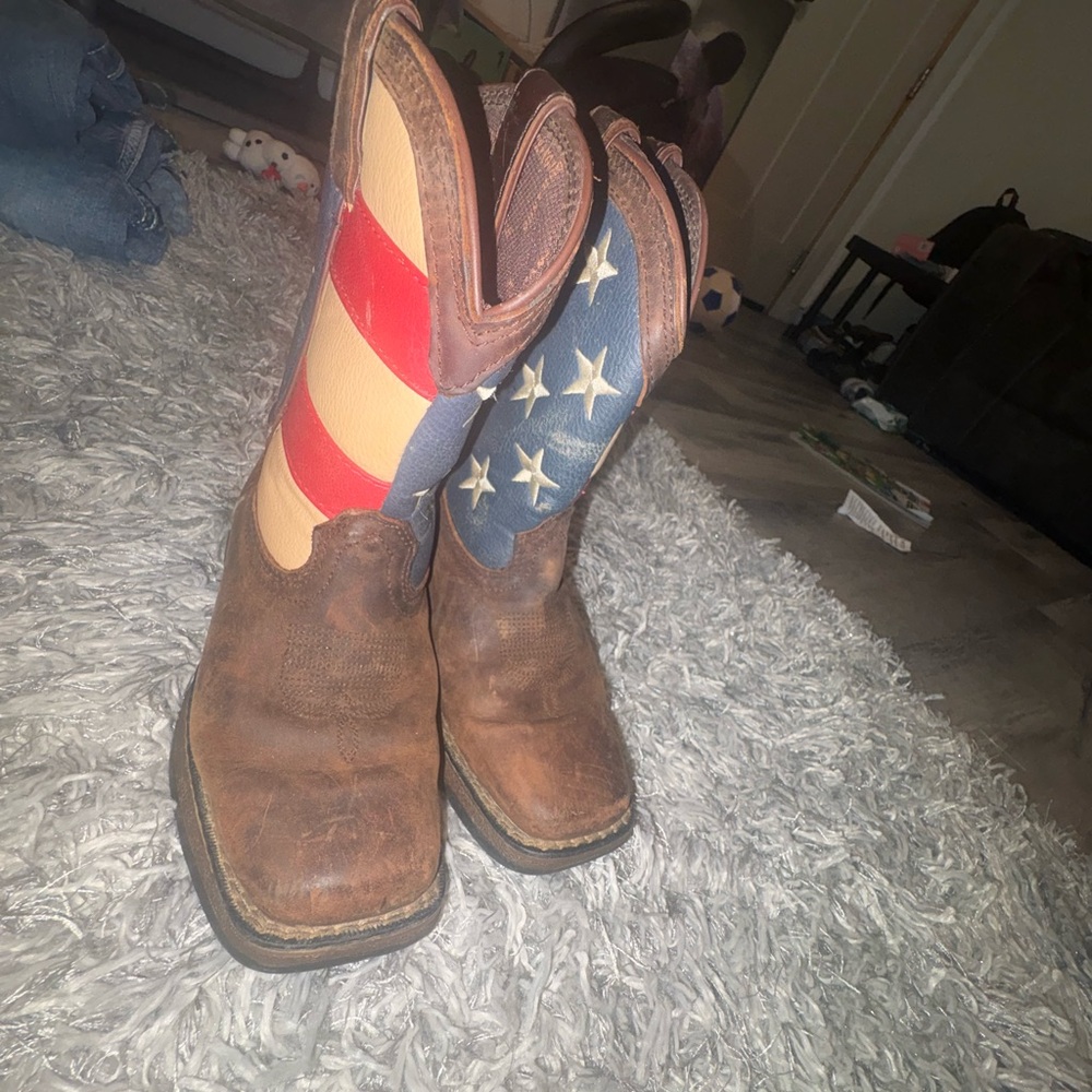 Durango Kids American Flag Western Boots - Brown, Red, Blue, White